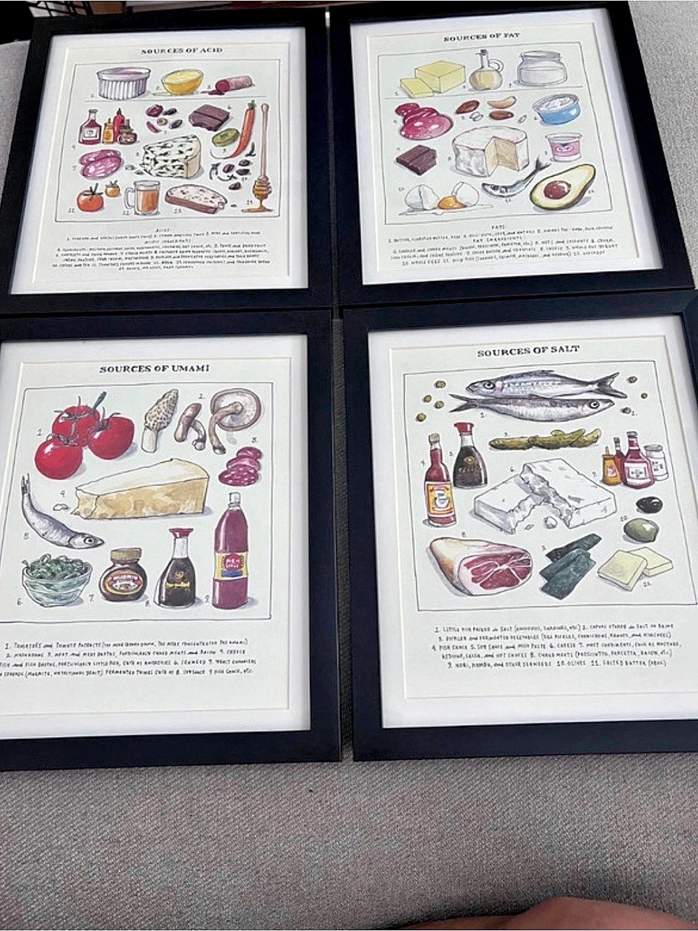 Samin Nosrat Salt Fat Acid Heat Prints Set Framed Black & White